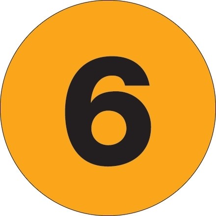 Fluorescent Orange Circle 6 Number Labels - 3