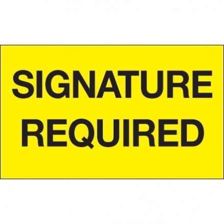 " Signature Required" Fluorescent Yellow Labels, 3 x 5"
