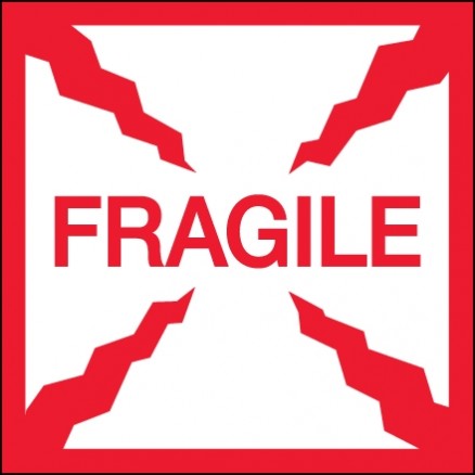 " Fragile" Labels, 4 x 4"