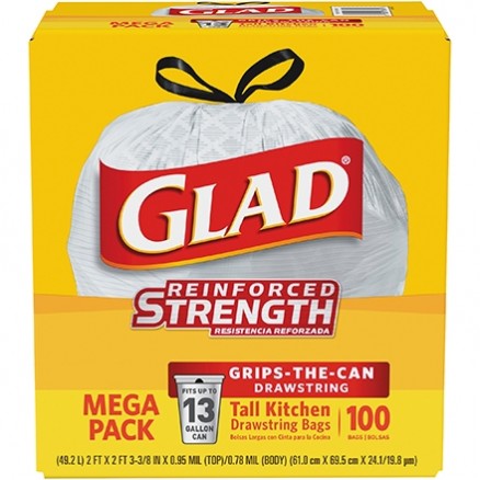 Glad® Drawstring Trash Bags, 13 Gallon, White