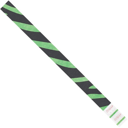 Green Zebra Stripe Tyvek® Wristbands, 3/4 x 10"