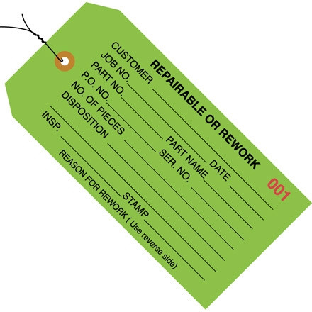 Etiquettes d'inspection pré-câblées "réparables ou retravaillées", vert, 4 3/4 x 2 3/8 "